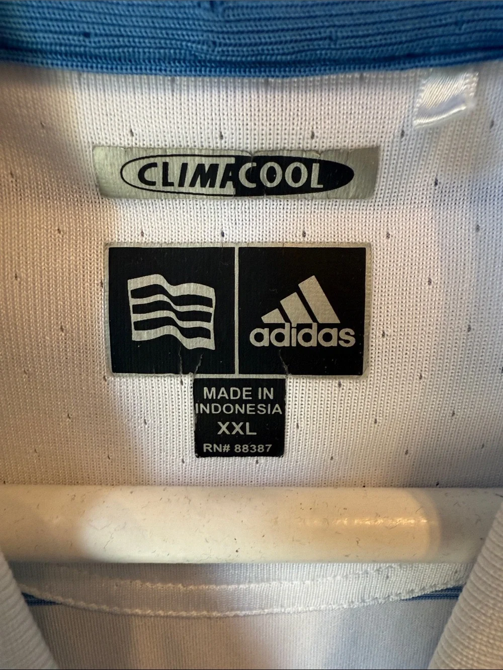 Adidas - Men's White Polo with Light Blue Stripes
